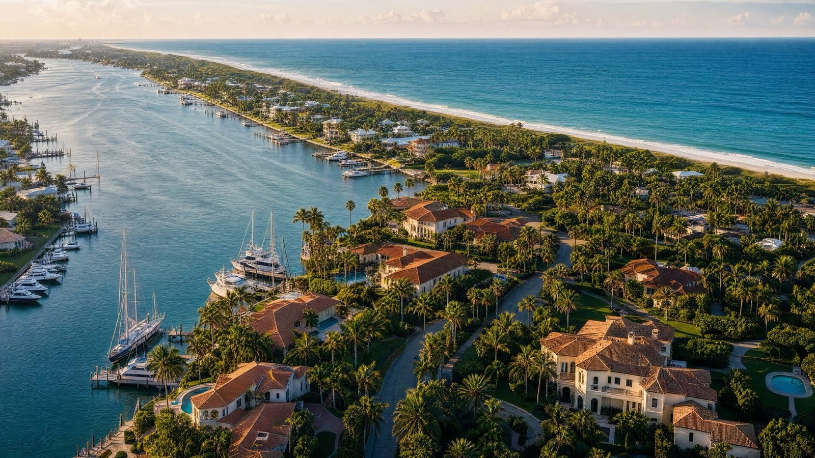 Aerial view of the coast at golden hour